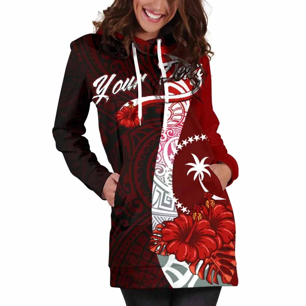 Chuuk Micronesia Custom Personalised Hoodie Dress - Coat Of Arm With Hibiscus