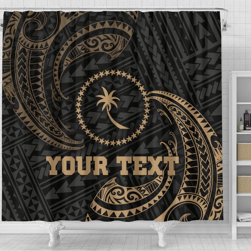 Chuuk Micronesia Custom Personalised Shower Curtain - Gold Tribal Wave