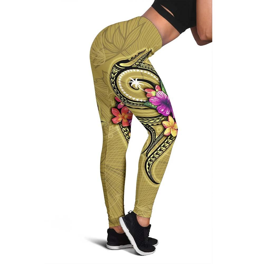 Chuuk Micronesia Legging - Floral With Seal Gold