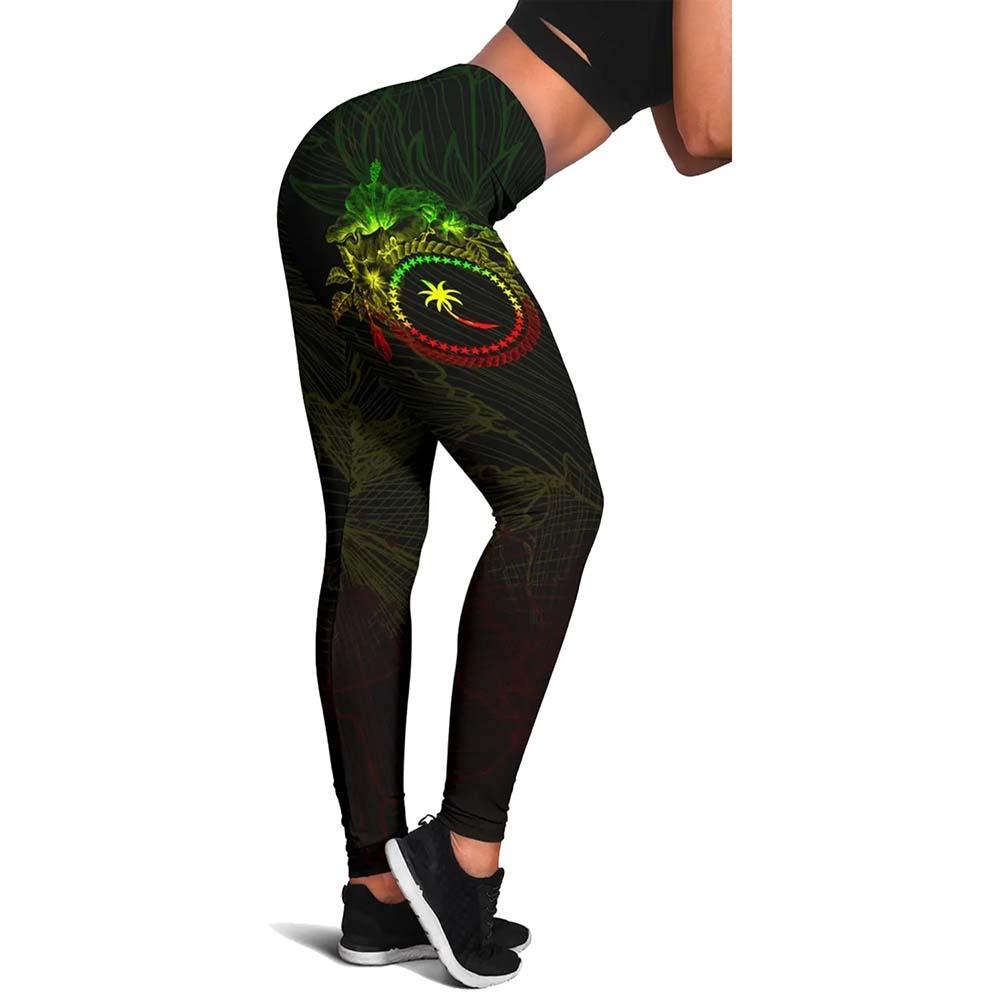 Chuuk Micronesia Legging - Reggae Turtle Hibiscus Flower Frame Vintage