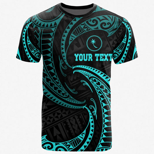 Chuuk Micronesia Personalised Custom T-Shirt - Neon Blue Tribal Wave