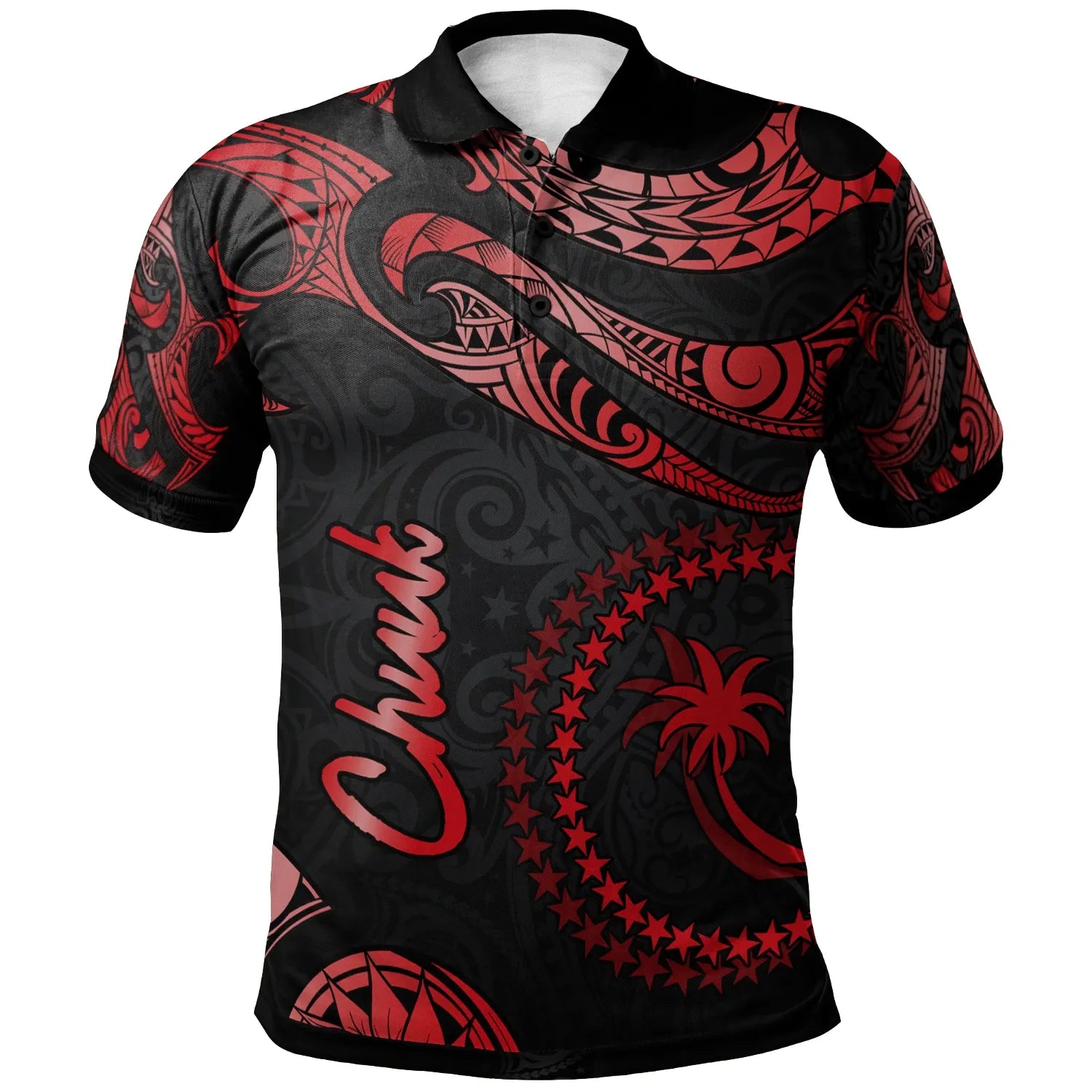 Chuuk Micronesia Polo Shirt - Poly Tattoo Red Version