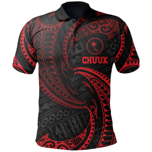 Chuuk Micronesia Polo Shirt - Red Tribal Wave