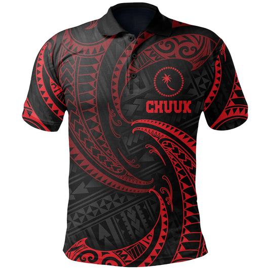 Chuuk Micronesia Polo Shirt - Red Tribal Wave