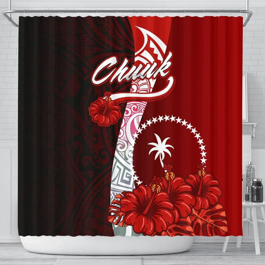 Chuuk Micronesia Shower Curtain - Coat Of Arm With Hibiscus