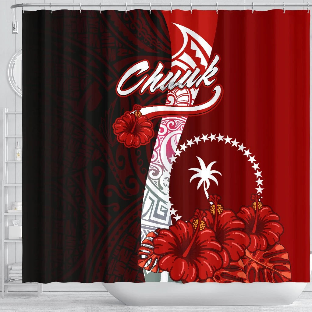 Chuuk Micronesia Shower Curtain - Coat Of Arm With Hibiscus