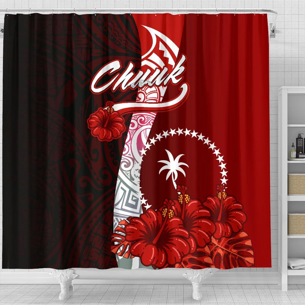 Chuuk Micronesia Shower Curtain - Coat Of Arm With Hibiscus