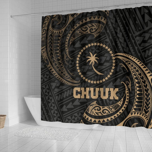Chuuk Micronesia Shower Curtain - Gold Tribal Wave