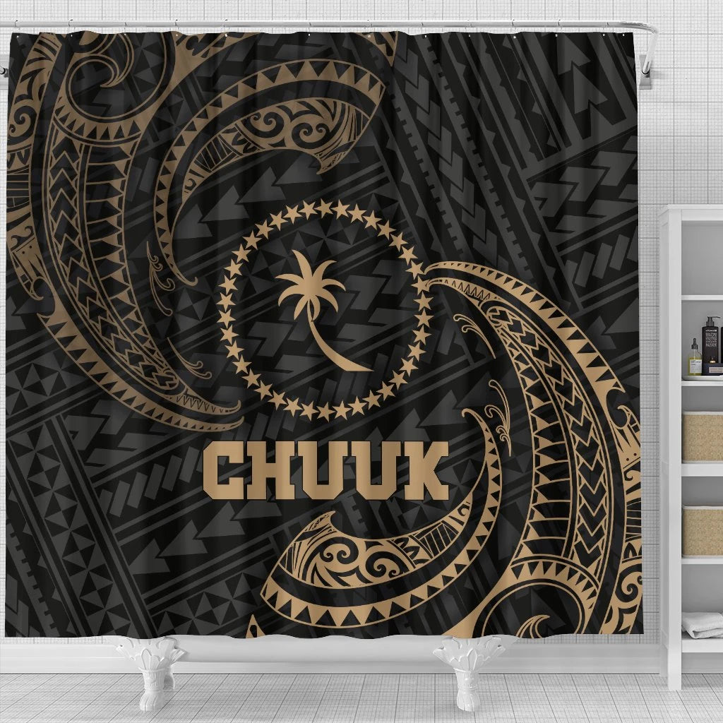 Chuuk Micronesia Shower Curtain - Gold Tribal Wave