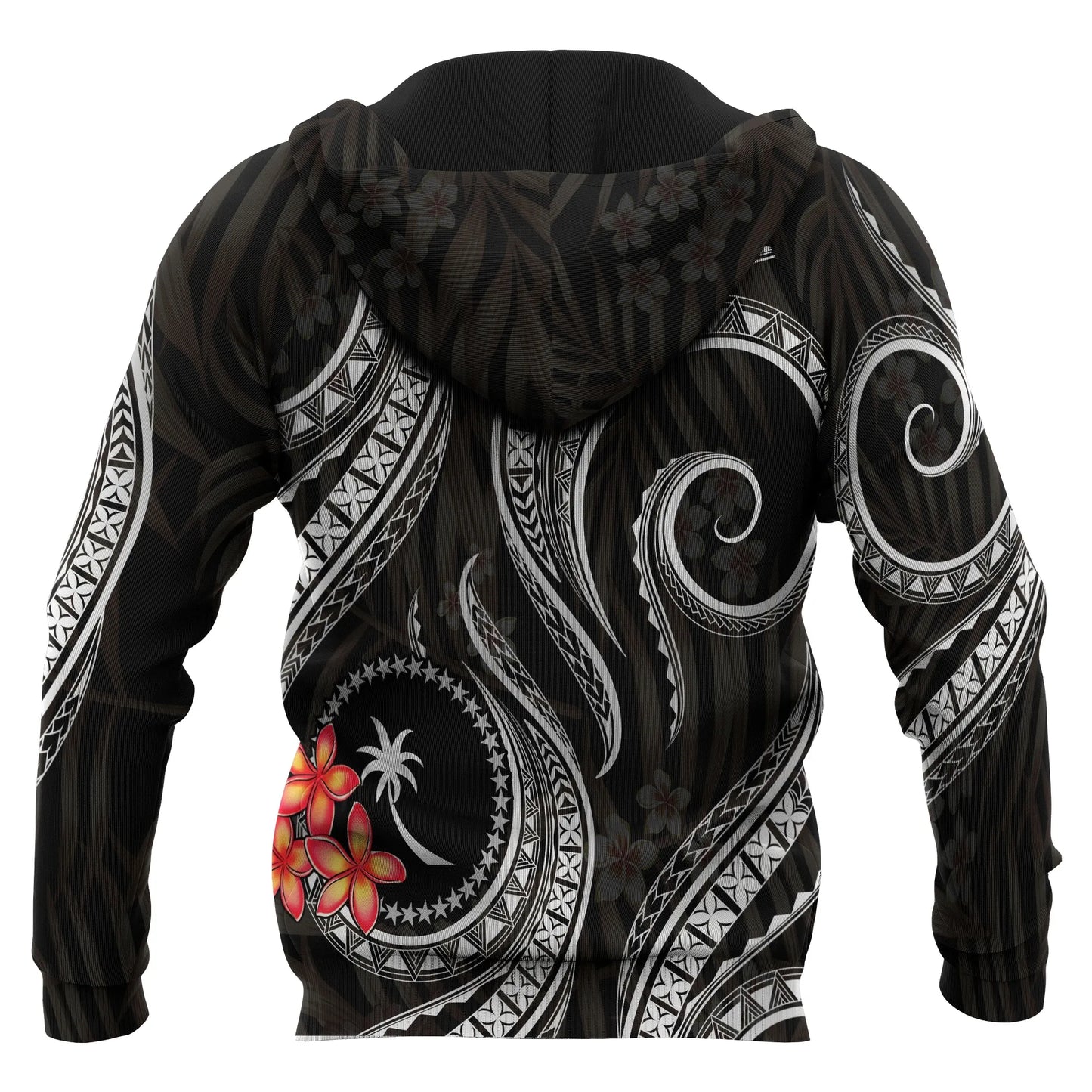 Chuuk Micronesian Hoodie - Black Plumeria