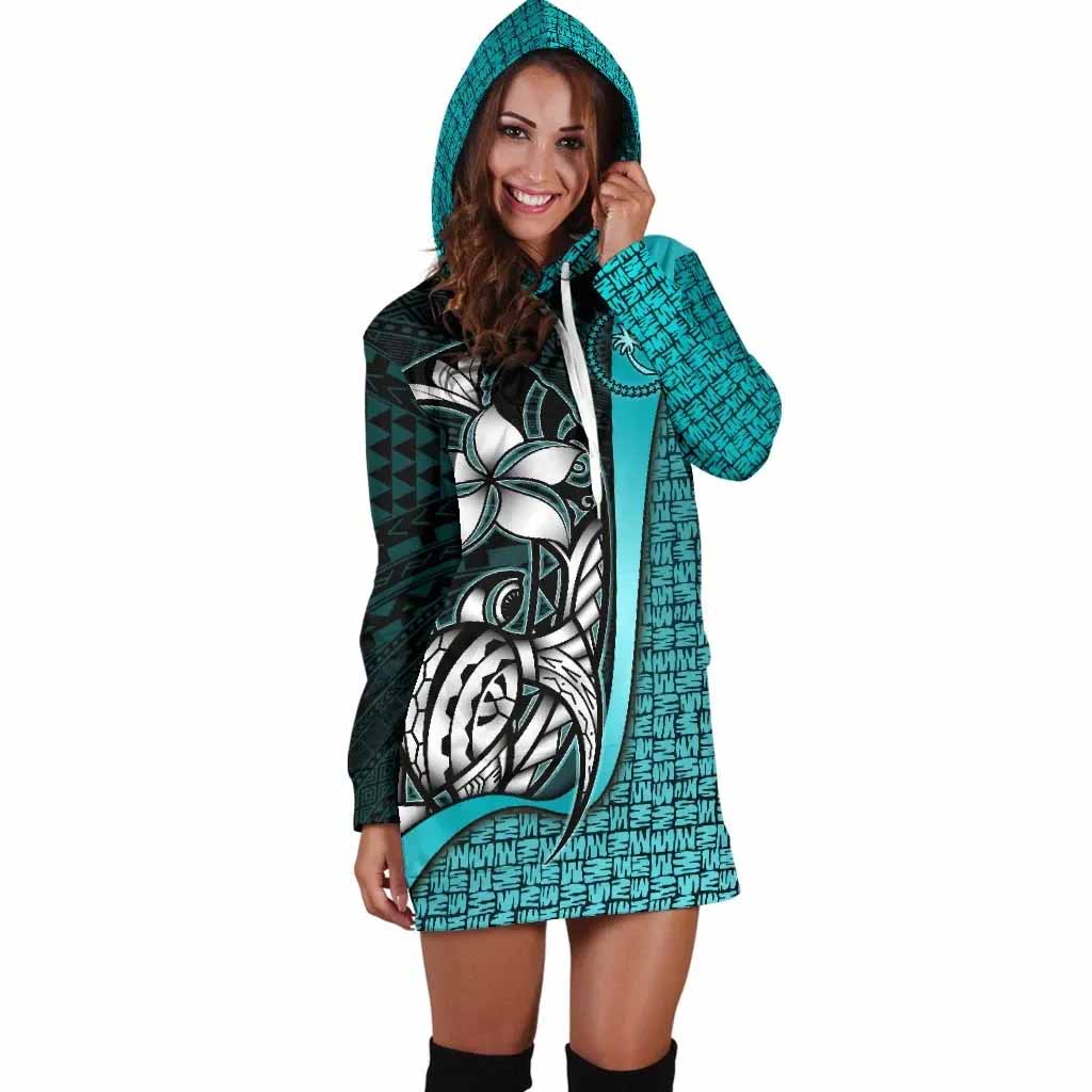 Chuuk Micronesian Female Hoodie Dress Turquoise - Turtle With Hook