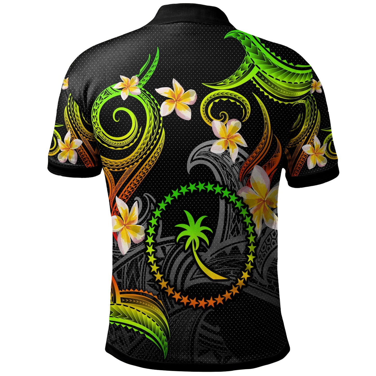 Chuuk Polo Shirt - Custom Personalised Polynesian Waves with Plumeria Flowers (Reggae)