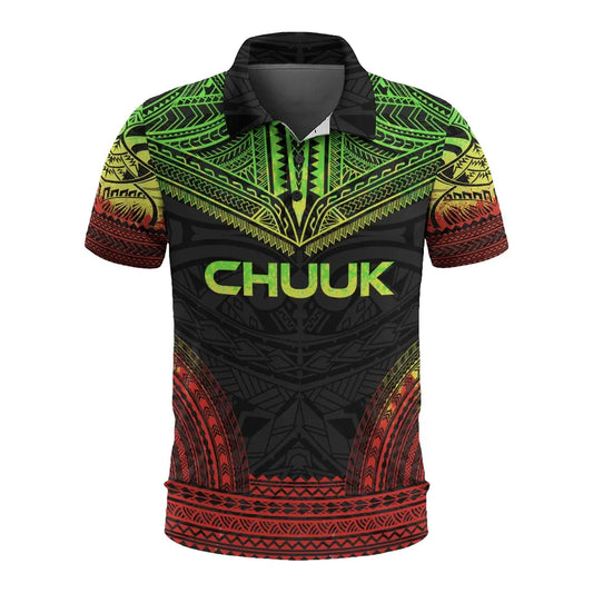 Chuuk Polo Shirt - Chuuk Flag Polynesian Chief Tattoo Reggae Version