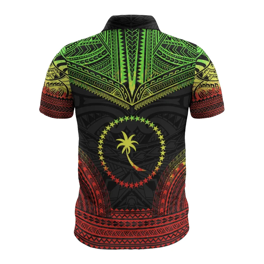 Chuuk Polo Shirt - Chuuk Flag Polynesian Chief Tattoo Reggae Version