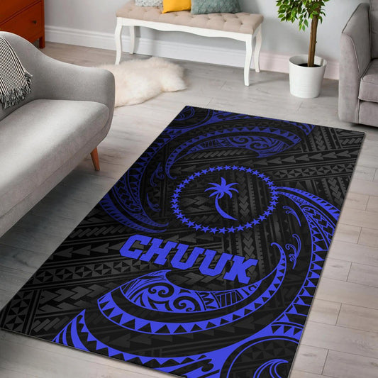 Chuuk Polynesian Area Rug - Blue Tribal Wave