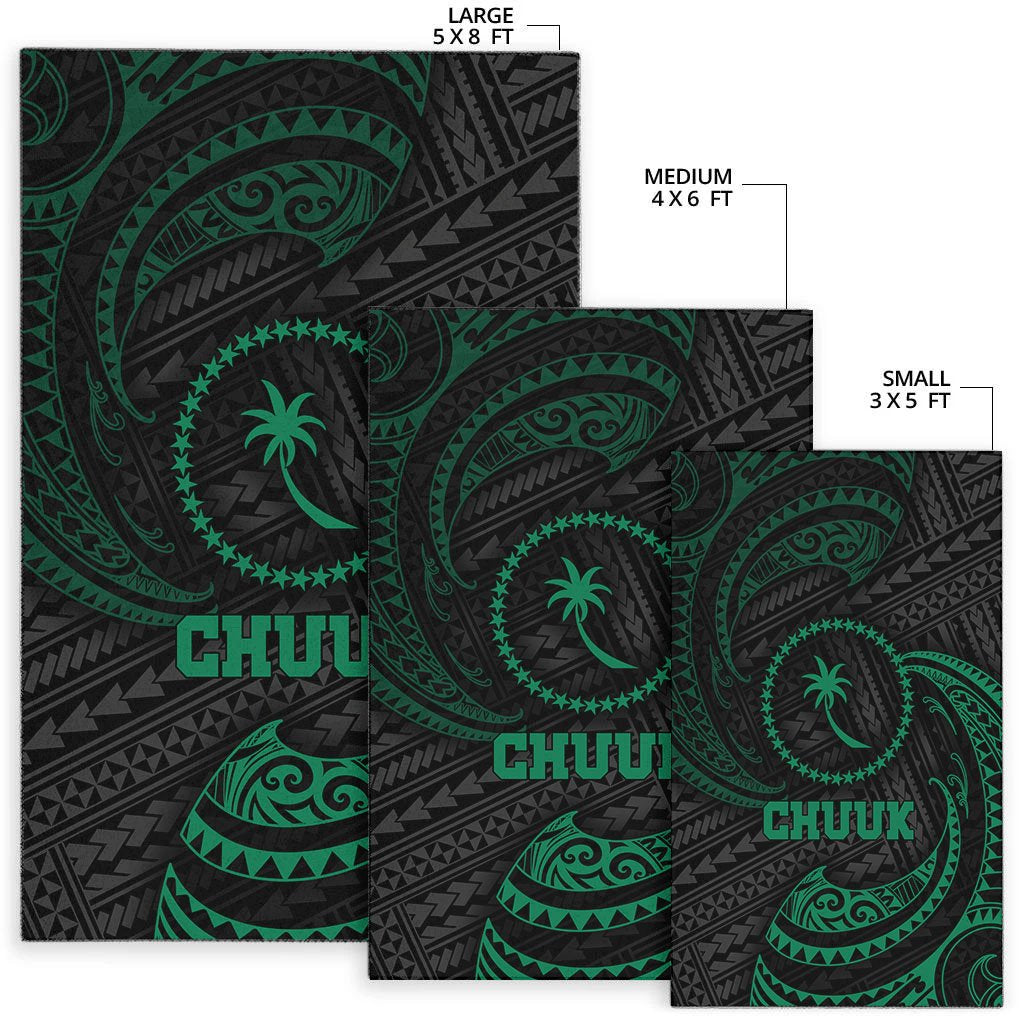 Chuuk Polynesian Area Rug - Green Tribal Wave