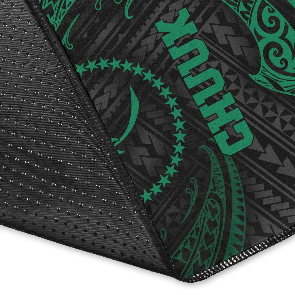 Chuuk Polynesian Area Rug - Green Tribal Wave