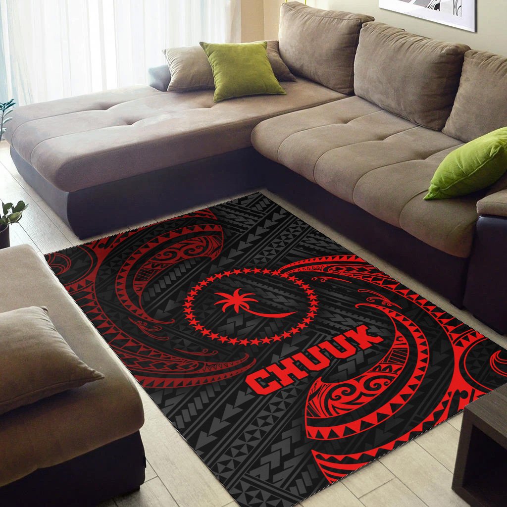Chuuk Polynesian Area Rug - Red Tribal Wave