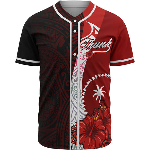 Chuuk Polynesian Baseball Shirt - Coat Of Arm With Hibiscus