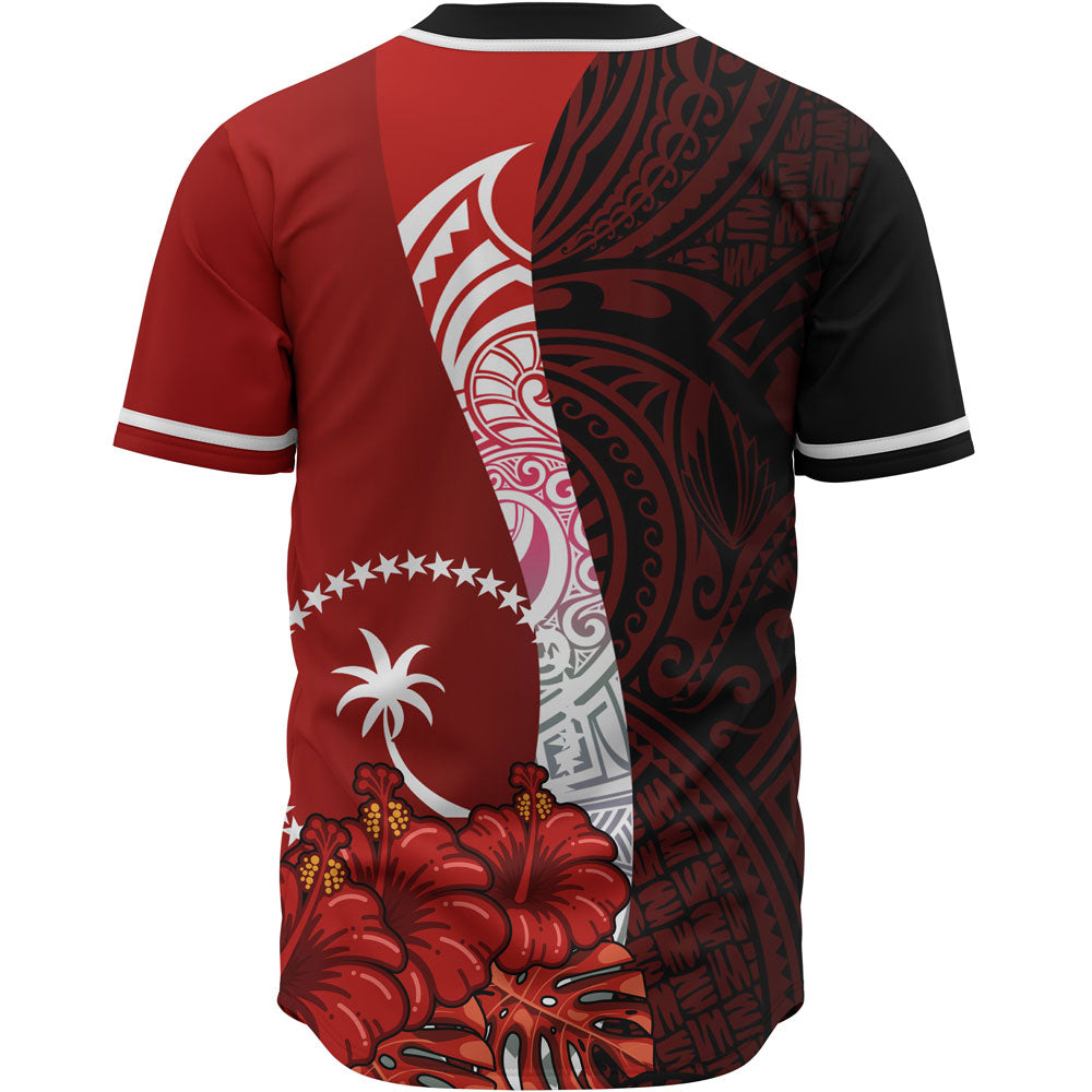 Chuuk Polynesian Baseball Shirt - Coat Of Arm With Hibiscus