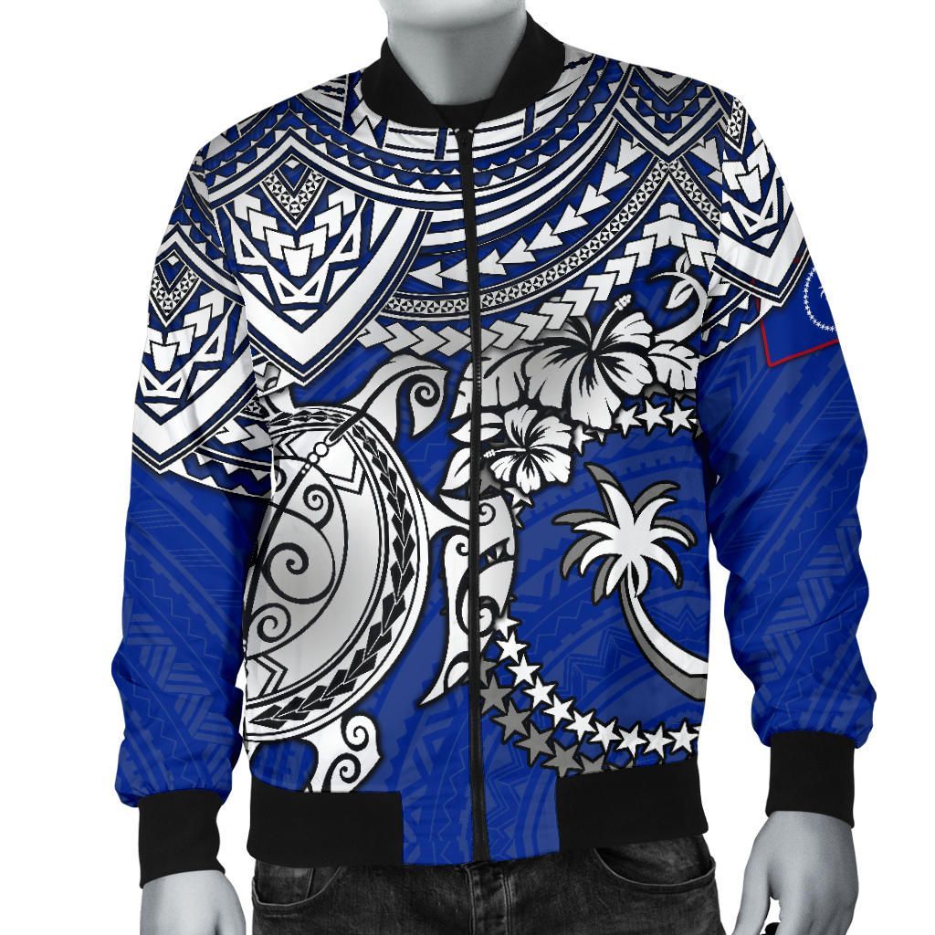 Chuuk Polynesian Bomber Jacket - White Turtle (Blue)