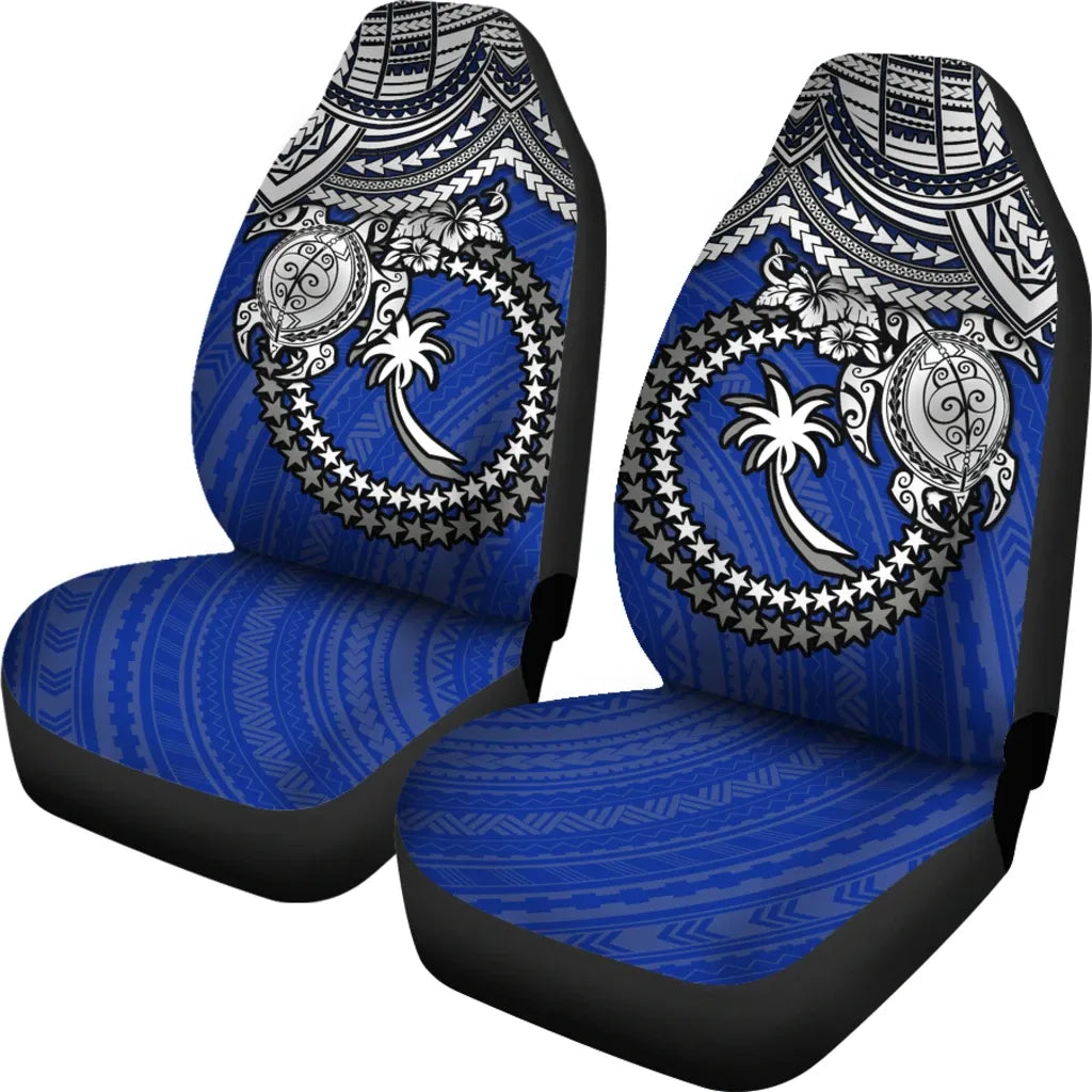 Chuuk Car Seat Covers - Chuuk Flag White Turtle Hibiscus (Blue)