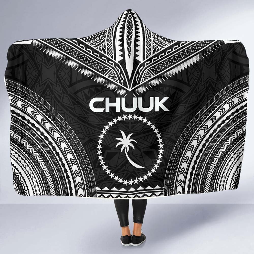 Chuuk Polynesian Chief Hooded Blanket - Black Version