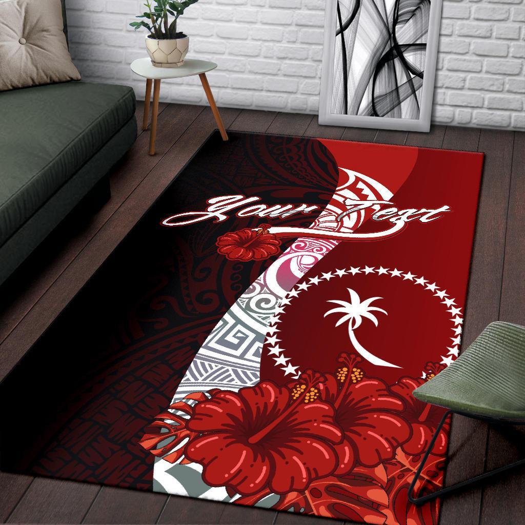 Chuuk Polynesian Custom Personalised Area Rug - Coat Of Arm With Hibiscus