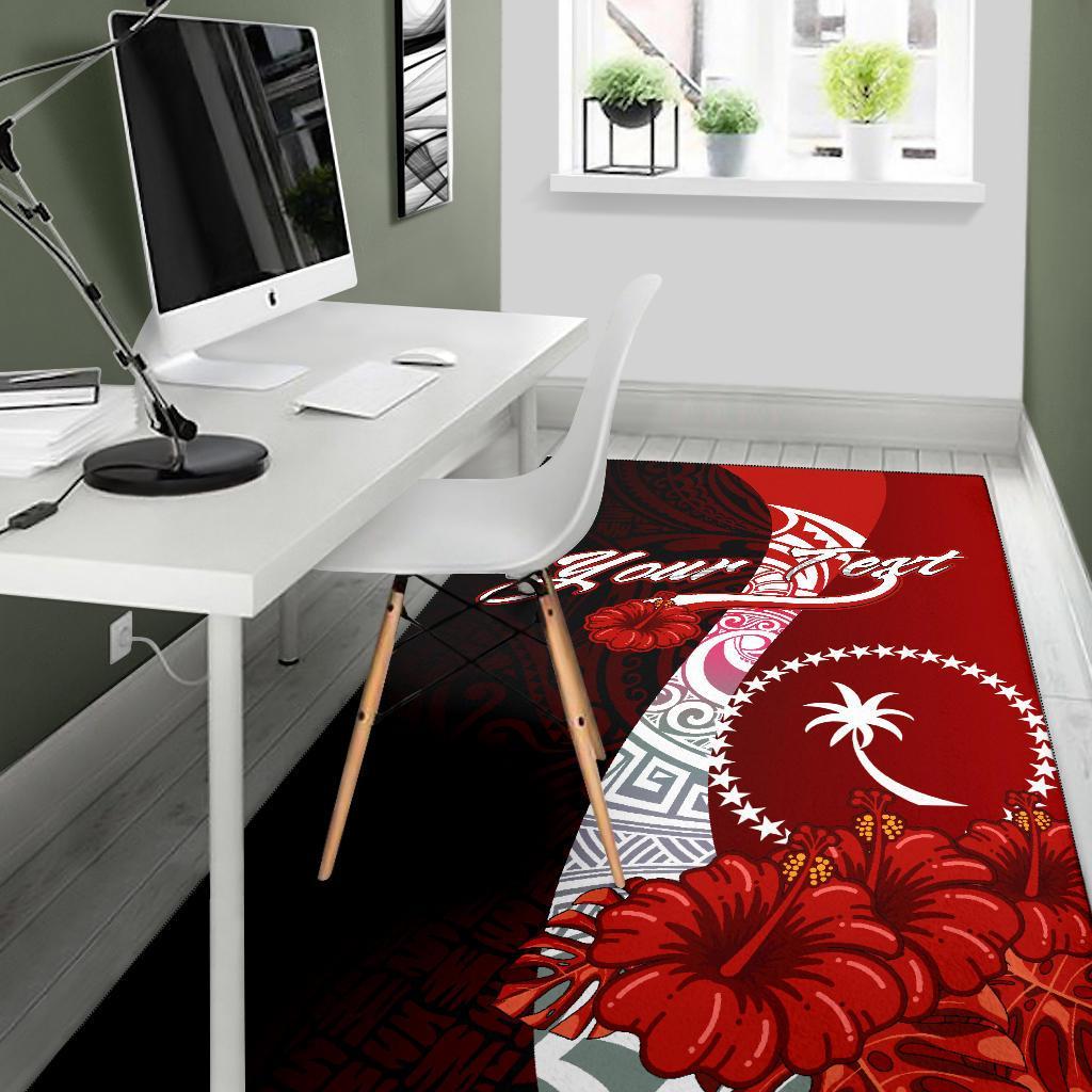Chuuk Polynesian Custom Personalised Area Rug - Coat Of Arm With Hibiscus
