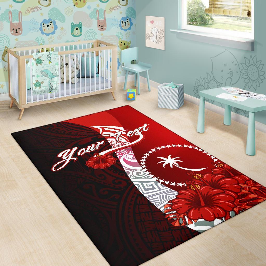 Chuuk Polynesian Custom Personalised Area Rug - Coat Of Arm With Hibiscus