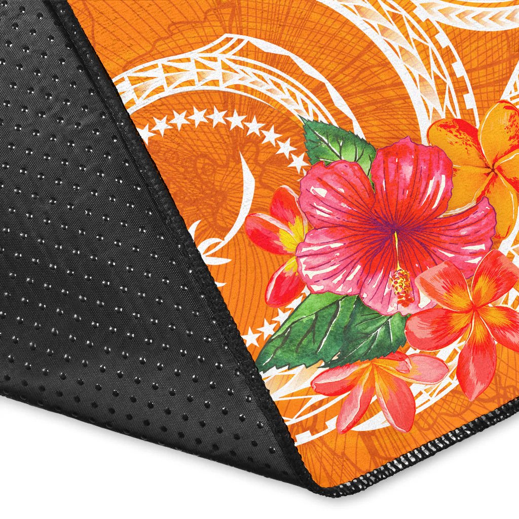 Chuuk Polynesian Custom Personalised Area Rug - Orange Floral With Seal