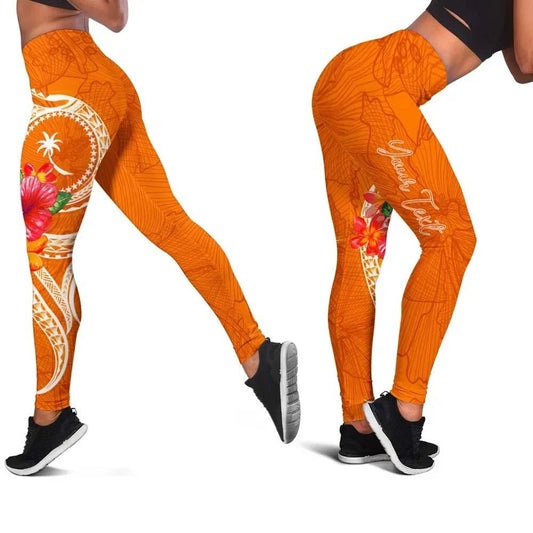 Chuuk Polynesian Custom Personalised Legging - Orange Floral With Seal