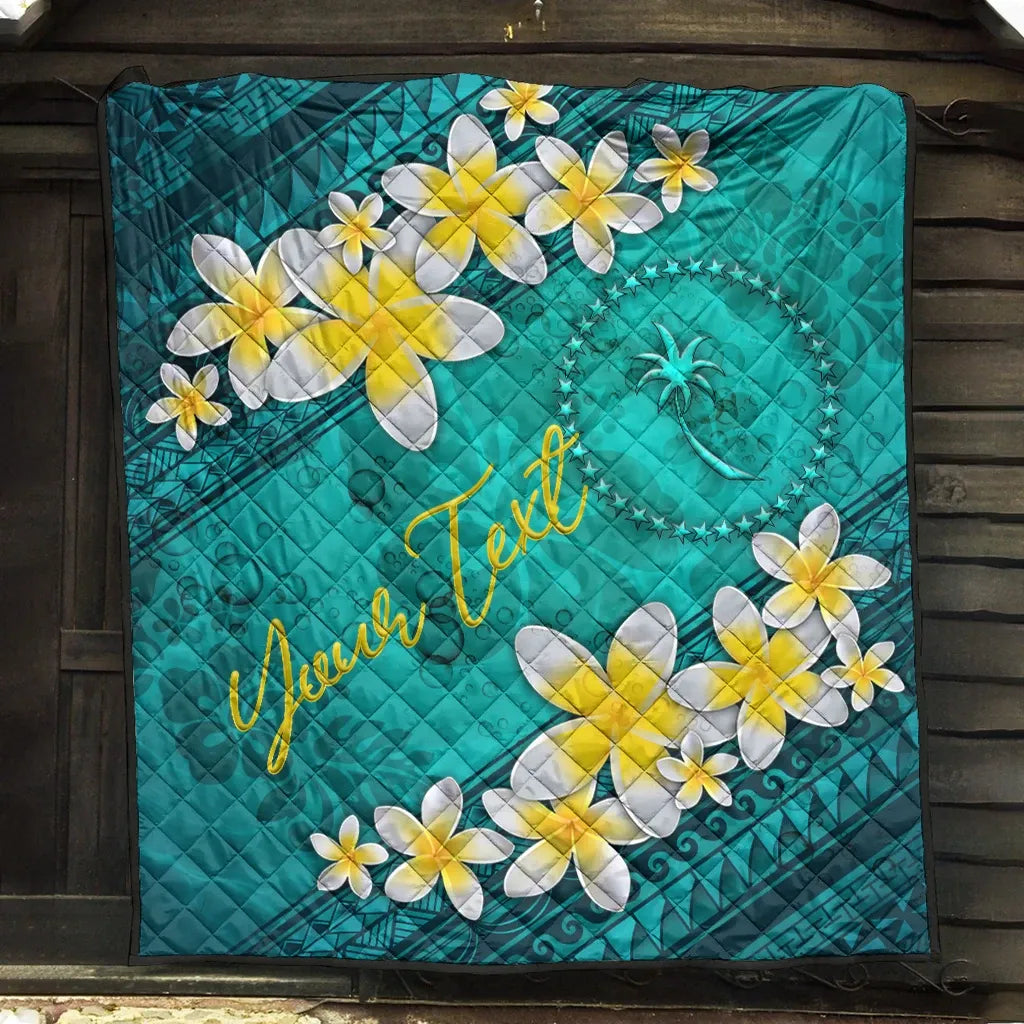 Chuuk Polynesian Custom Personalised Quilt - Plumeria With Blue Ocean