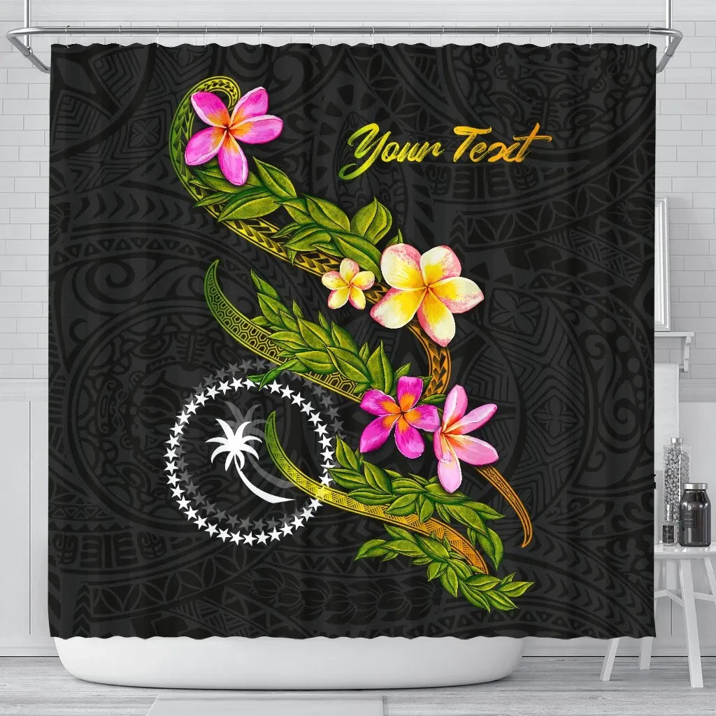 Chuuk Polynesian Custom Personalised Shower Curtain - Plumeria Tribal