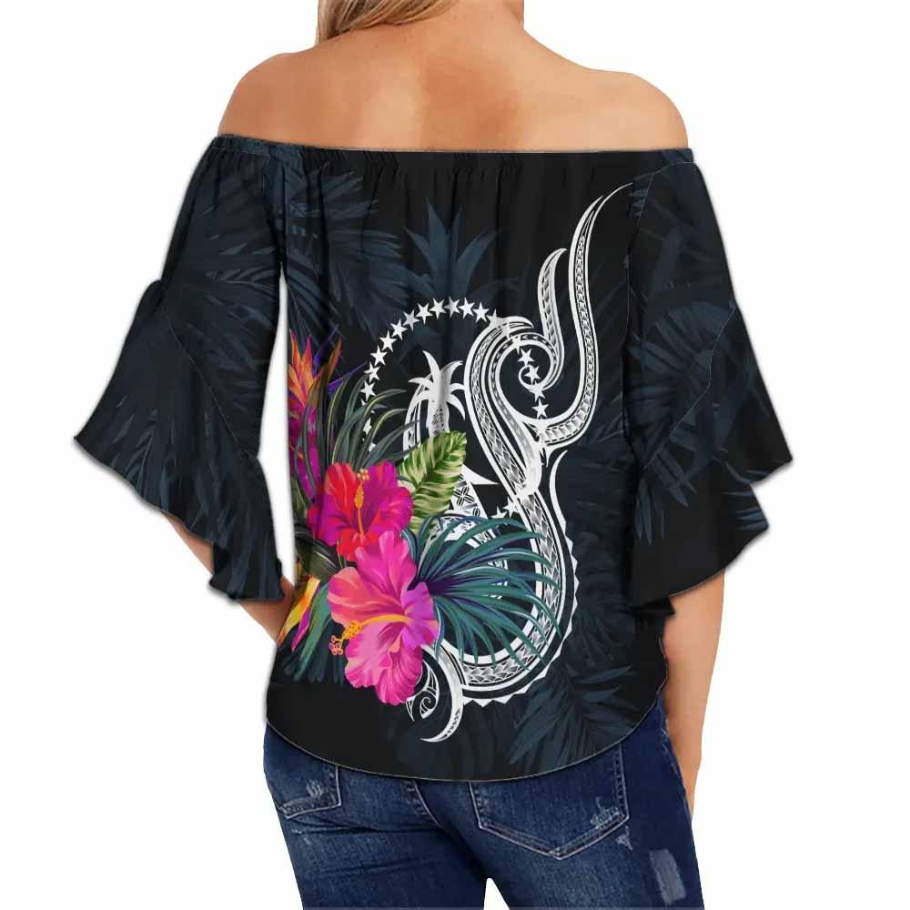 Chuuk Polynesian Off Shoulder Wrap Waist Top - Tropical Flower