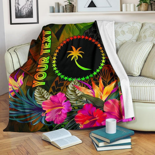 Chuuk Polynesian Personalised Premium Blanket -  Hibiscus and Banana Leaves