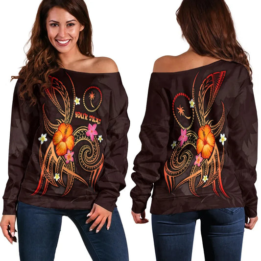 Chuuk Polynesian Personalised Women Off Shoulder Sweater - Legend of Chuuk (Red)