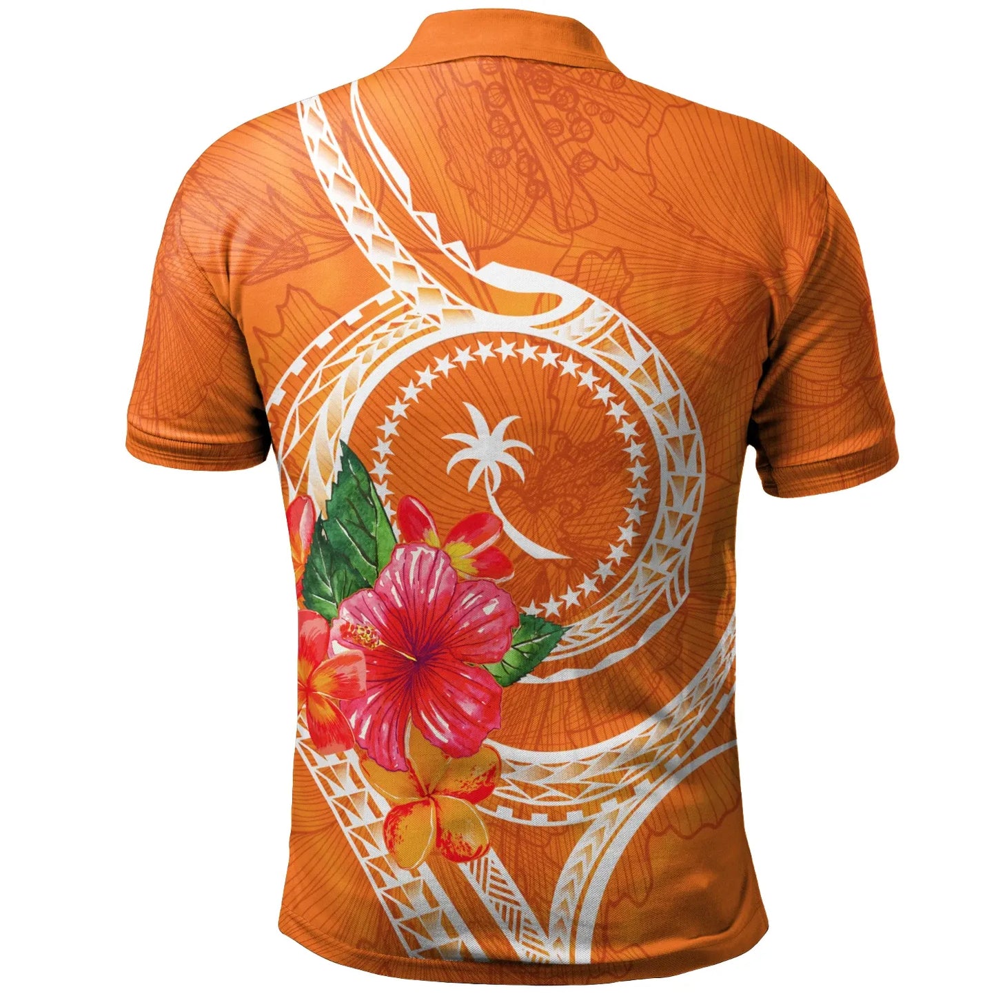 Chuuk Polynesian Polo Shirt - Orange Floral With Seal