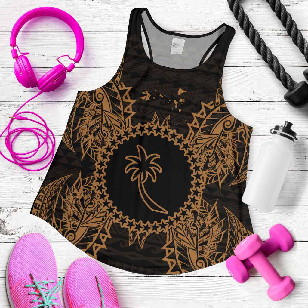 Chuuk Polynesian Women Tank Top Map Gold