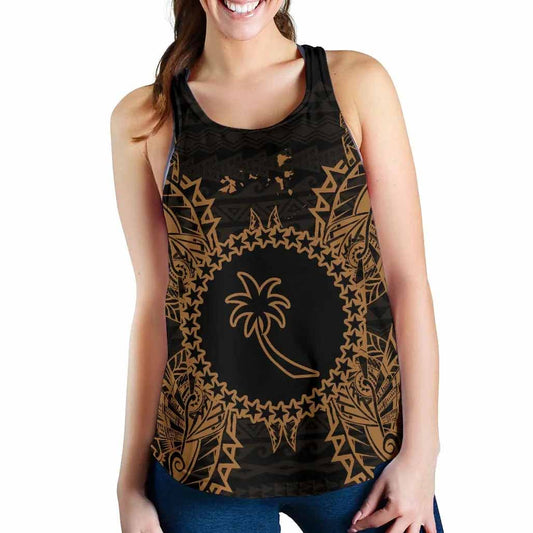 Chuuk Polynesian Women Tank Top Map Gold