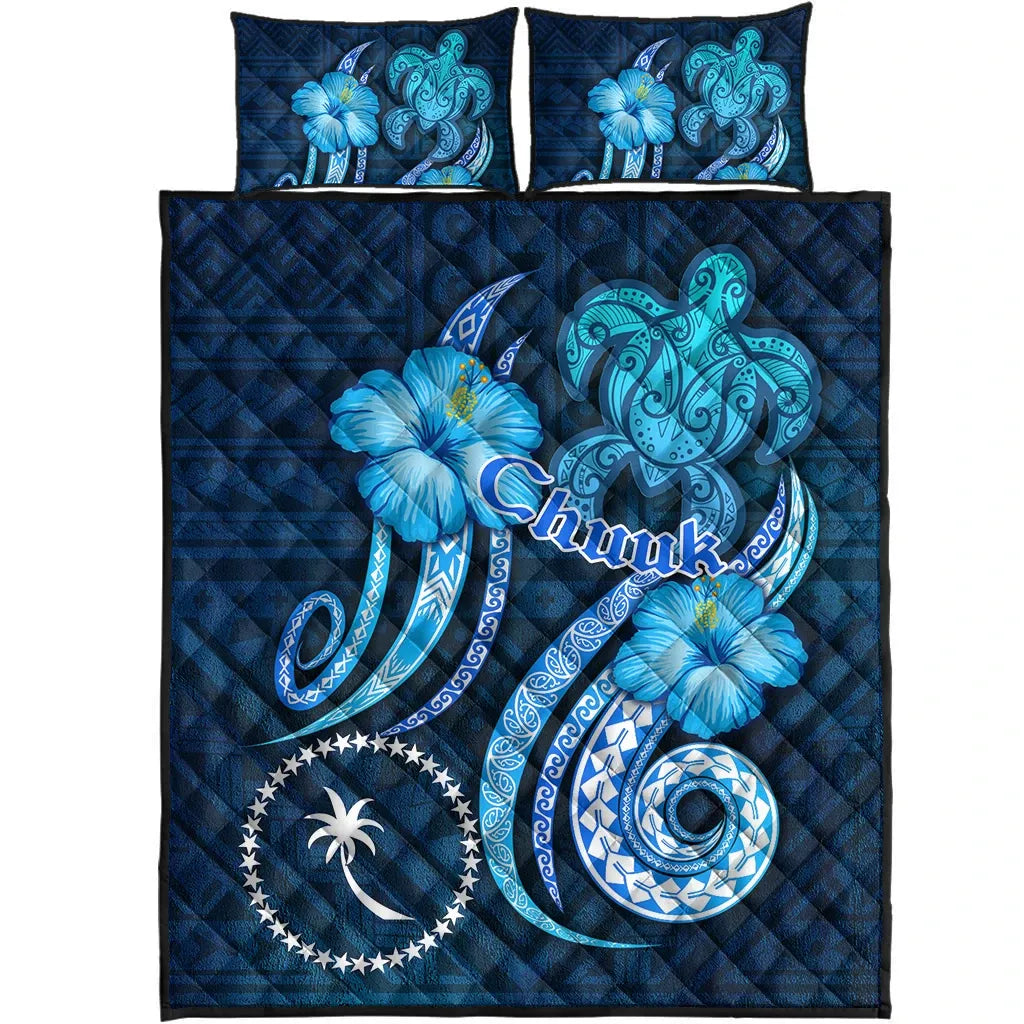 Chuuk Quilt Bed Set - Turtle and Tribal Tattoo Of Polynesian