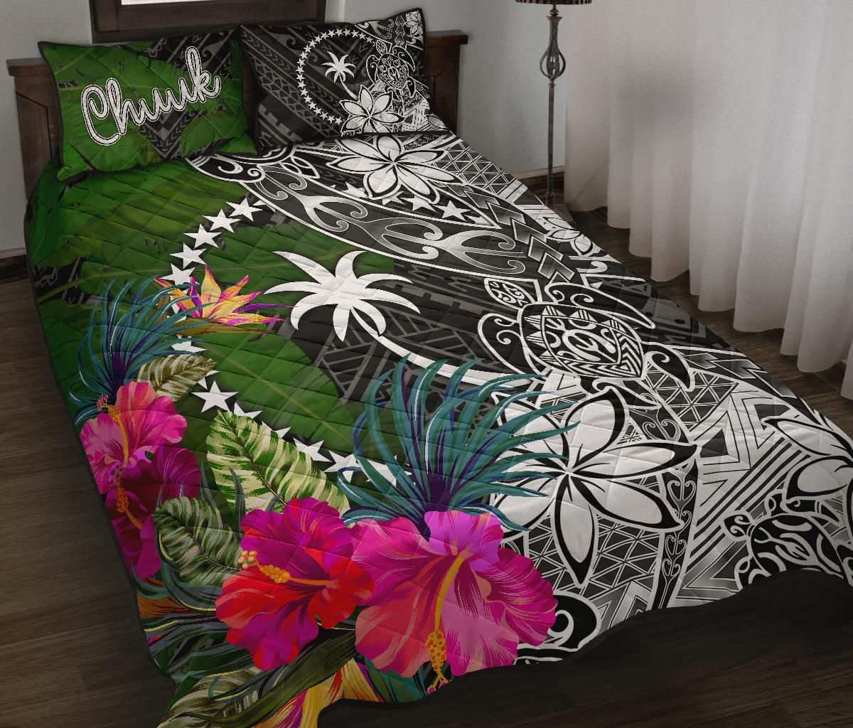 Chuuk Quilt Bed Set - Turtle Plumeria Banana Leaf