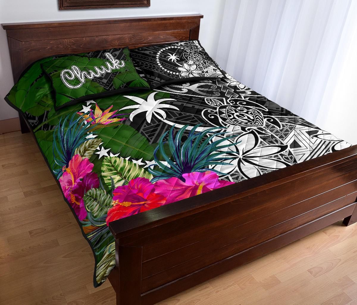 Chuuk Quilt Bed Set - Turtle Plumeria Banana Leaf