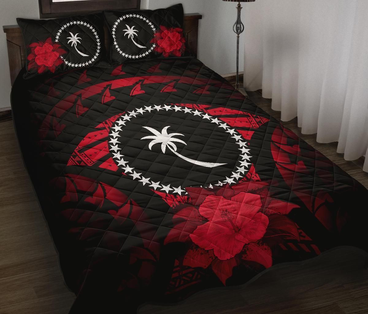 Chuuk Polynesian Quilt Bed Set Hibiscus Red