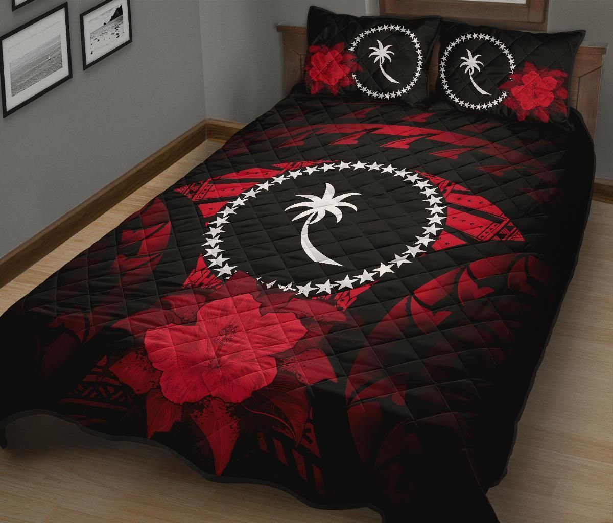 Chuuk Polynesian Quilt Bed Set Hibiscus Red
