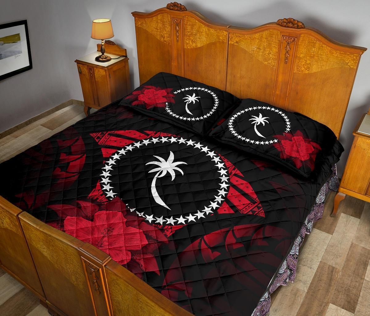 Chuuk Polynesian Quilt Bed Set Hibiscus Red