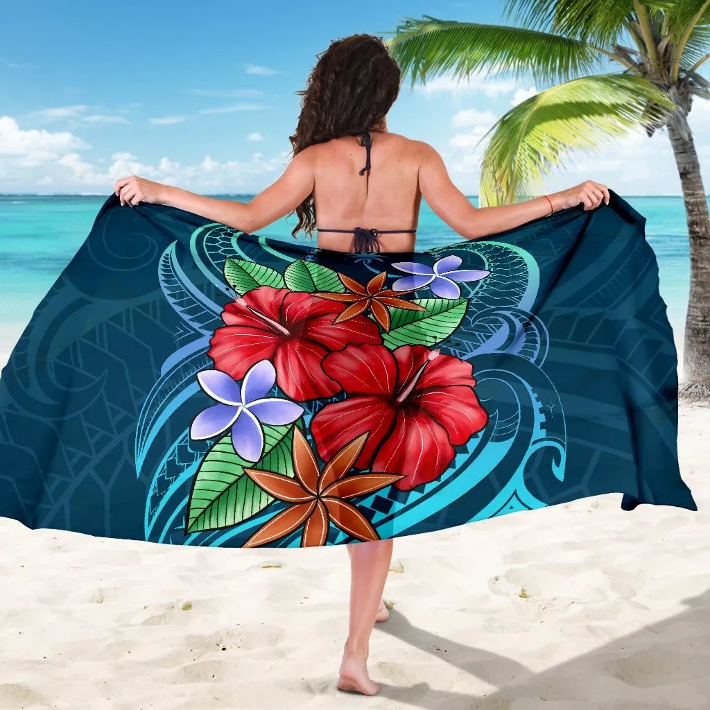 Chuuk Sarong - Blue Pattern With Tropical Flowers