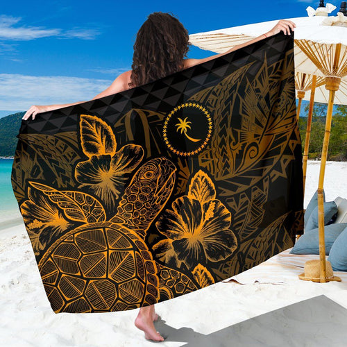 Chuuk Sarong - Turtle Hibiscus Pattern Gold