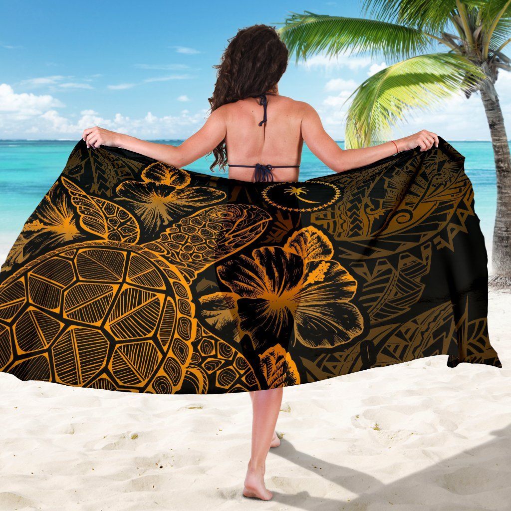 Chuuk Sarong - Turtle Hibiscus Pattern Gold