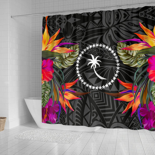 Chuuk Shower Curtain - Polynesian Hibiscus Pattern